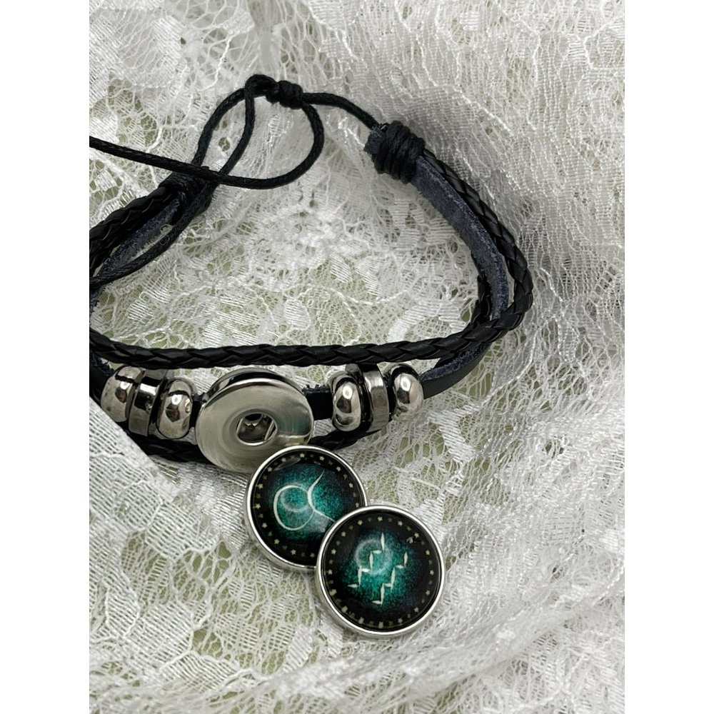 Snap Charm Bracelet with 2 Luminous Zodiac Interchangeable Snap Charms